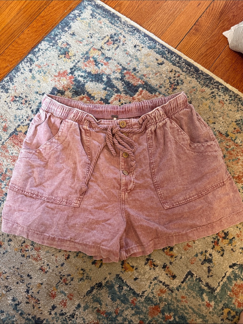 Free People Washed Mauve Drawstring Linen-Blend Shorts